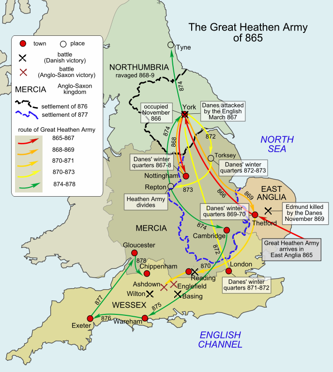 Map of the movements of the Great Viking Army